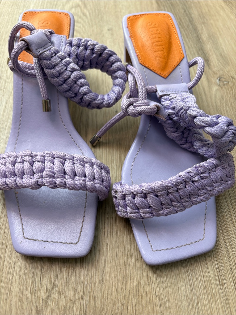 SCHUTZ LILAC LEATHER BRAIDED BLAIR MID-HEEL SANDALS SIZE 5 summer wedding spring - Picture 4 of 9